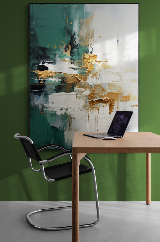 Quadro Decorativo - Abstrato Verde e dourado